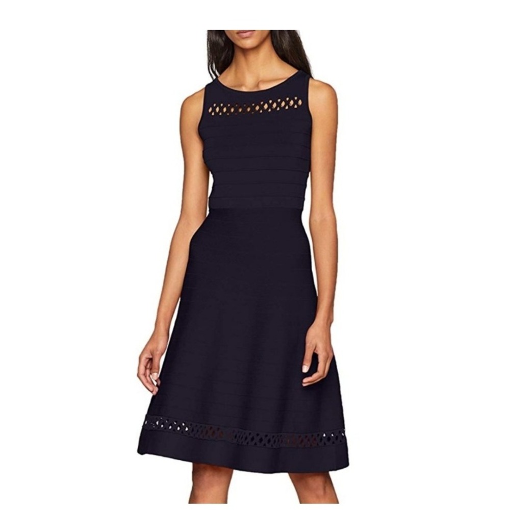 French Connection Kai Dress Knit Fit and Flare Cutout Sleeveless‎ Black Small